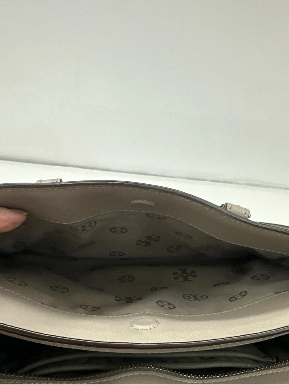 Tory Burch Olive Taupe Leather Tote with Charm